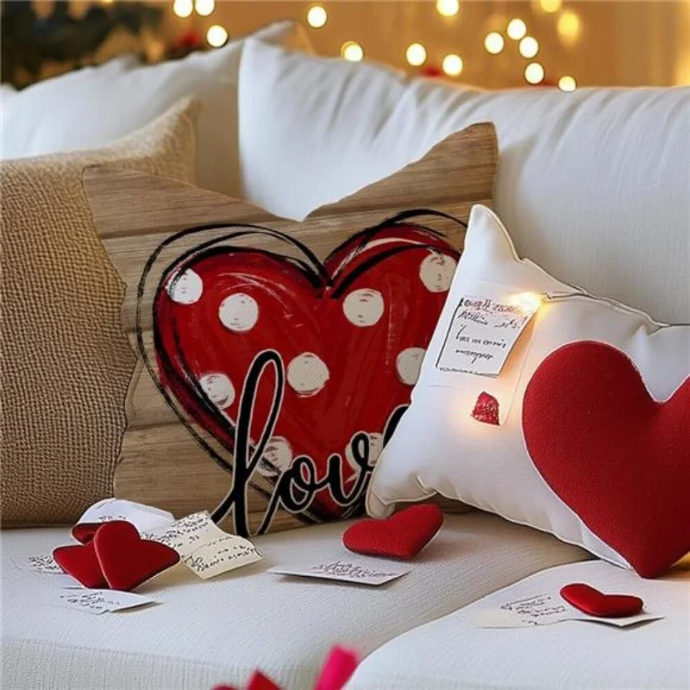 Valentine's Day Love You More Hugs and Kisses Throw Pillow Covers 18x18